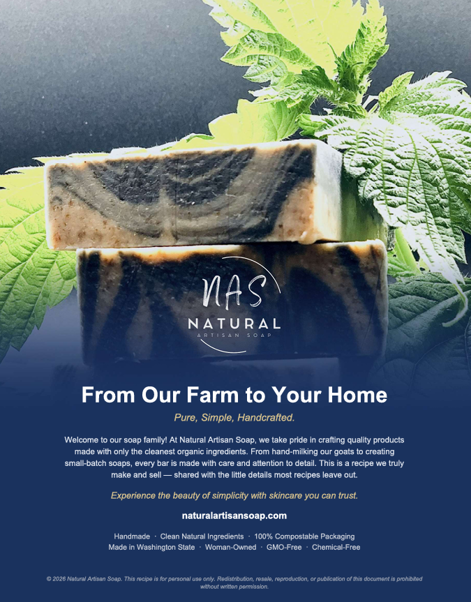 Recipe PDF: Tea Tree, Nettle & Activated Charcoal Goats Milk Bar Soap